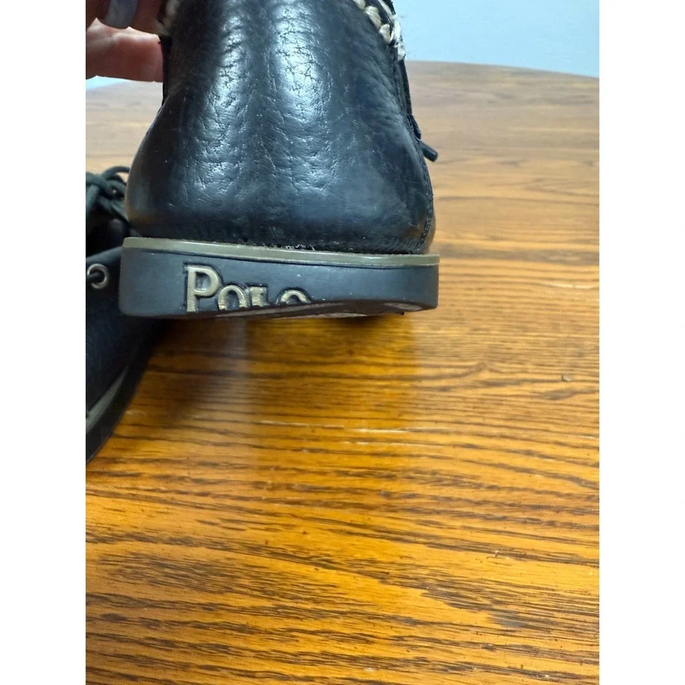 Men's Black Leather Polo Boat Loafers, Black Size 8